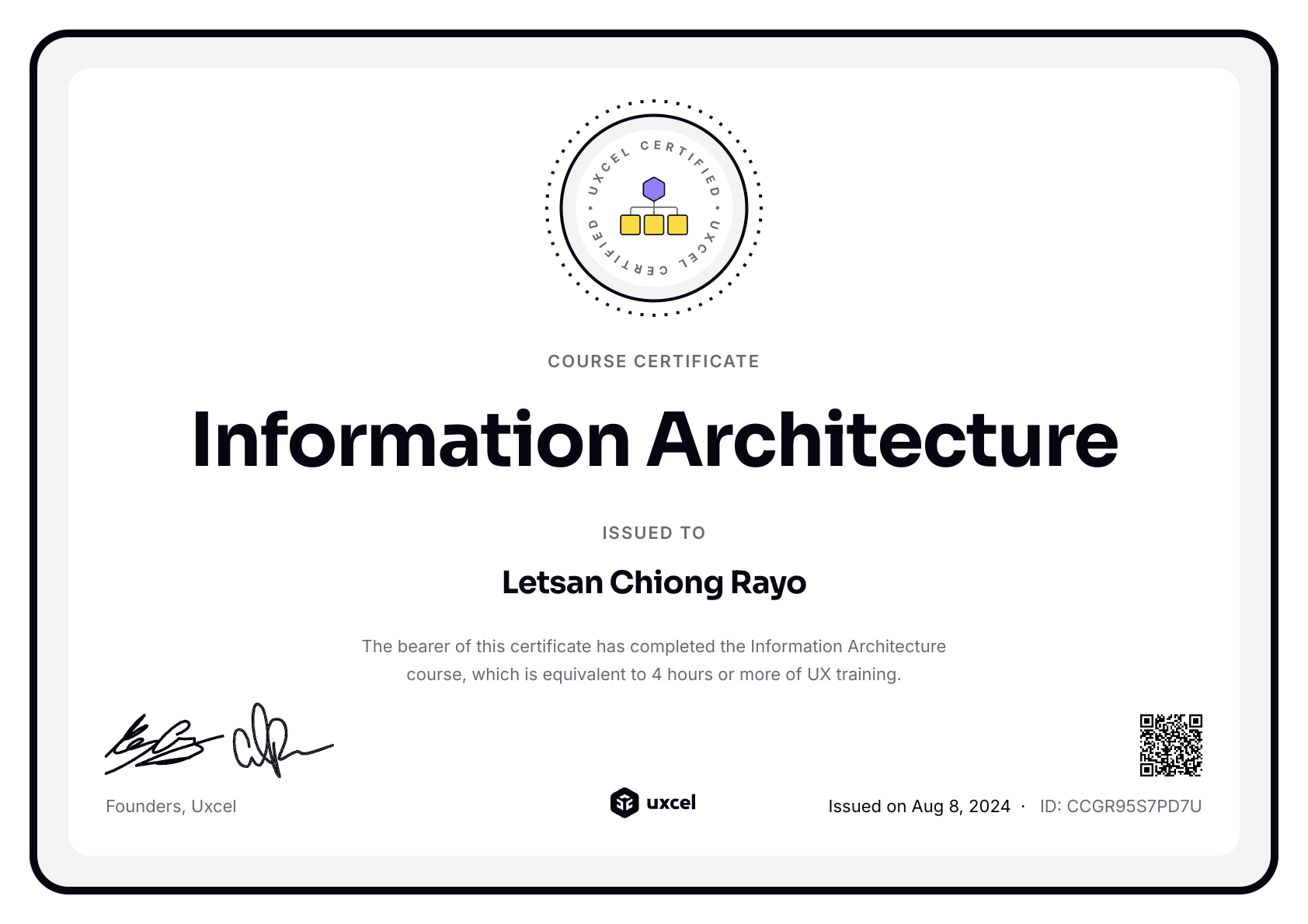 Letsan Chiong Rayo's certificate
